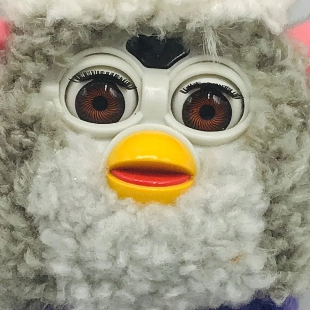 Vtg Furby Christmas Ornament Plush Stuffed Gray Santa Hat Xmas Ice Skates 4”